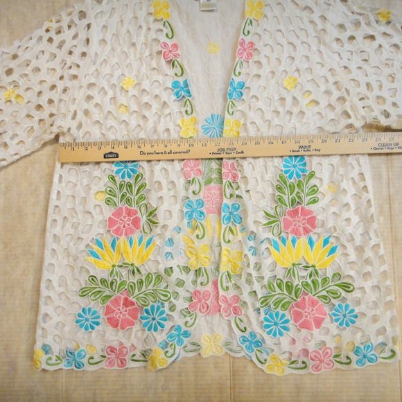 International Apparel Mart Floral Jacket Beach Cover Up White 1X - Picture 7 of 14